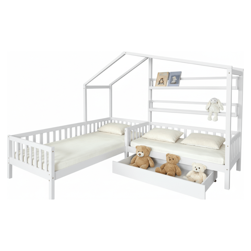 Casa si Gradina - Mobilier - Paturi si accesorii - Paturi - Pat cu somiera pentru 2 copii, 90x200+70x140 cm, alb, ENOLA - Infinity.ro