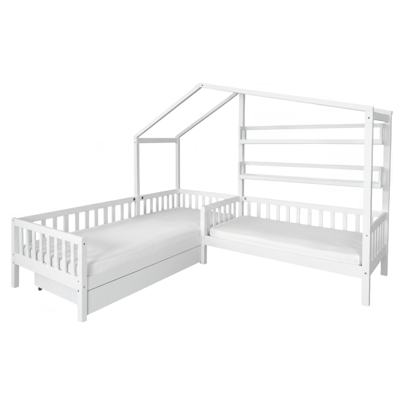 Casa si Gradina - Mobilier - Paturi si accesorii - Paturi - Pat cu somiera pentru 2 copii, 90x200+70x140 cm, alb, ENOLA - Infinity.ro