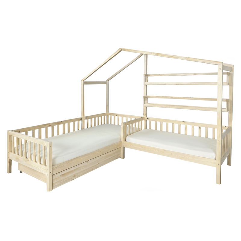 Casa si Gradina - Mobilier - Paturi si accesorii - Paturi - Pat cu somiera pentru 2 copii, 90x200+70x140 cm, natural, ENOLA - Infinity.ro