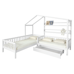 Casa si Gradina - Mobilier - Paturi si accesorii - Paturi - Pat cu somiera pentru 2 copii, 90x200+70x140 cm, alb, ENOLA - Infinity.ro