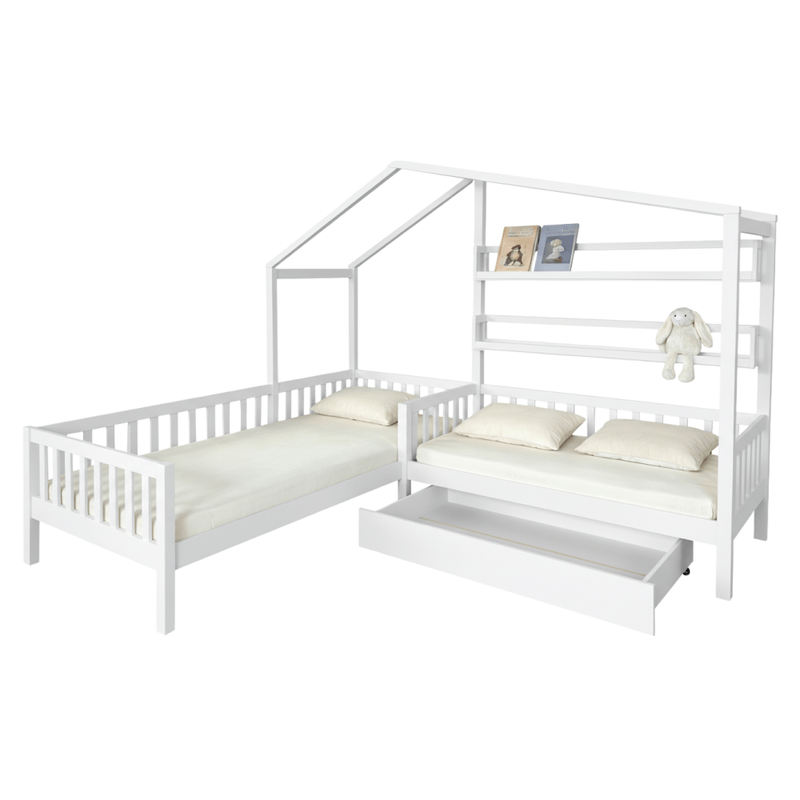 Casa si Gradina - Mobilier - Paturi si accesorii - Paturi - Pat cu somiera pentru 2 copii, 90x200+70x140 cm, alb, ENOLA - Infinity.ro