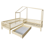 Casa si Gradina - Mobilier - Paturi si accesorii - Paturi - Pat cu somiera pentru 2 copii, 90x200+70x140 cm, natural, ENOLA - Infinity.ro