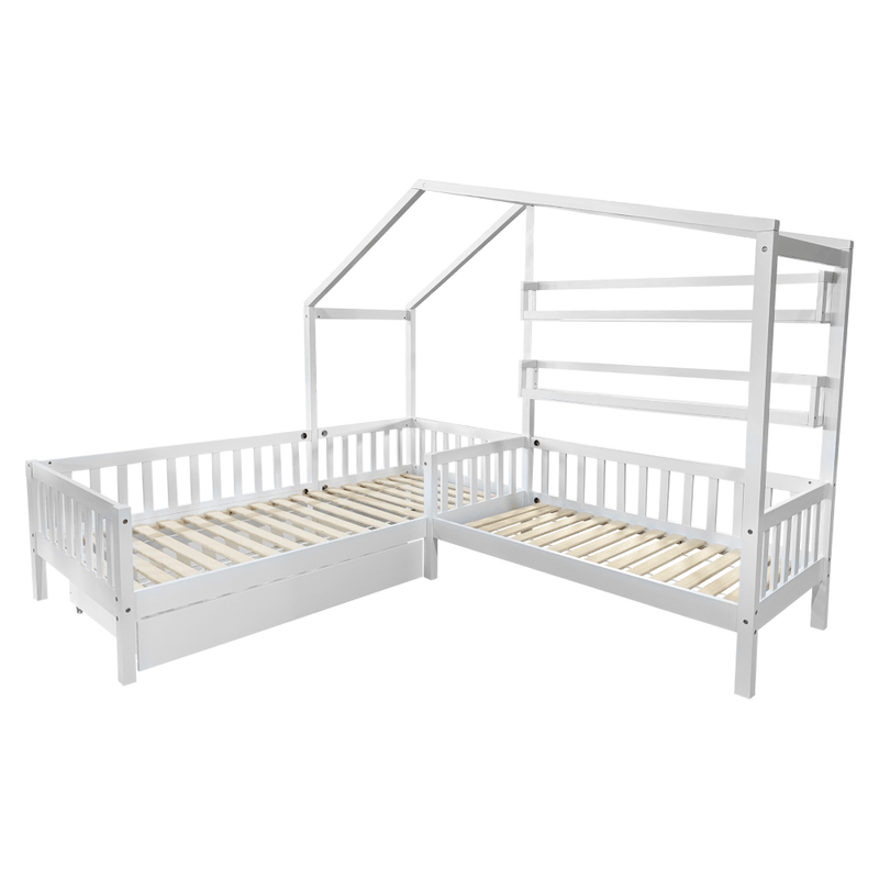 Casa si Gradina - Mobilier - Paturi si accesorii - Paturi - Pat cu somiera pentru 2 copii, 90x200+70x140 cm, alb, ENOLA - Infinity.ro