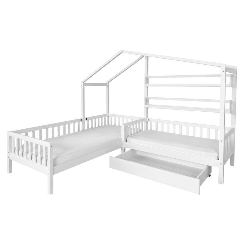 Casa si Gradina - Mobilier - Paturi si accesorii - Paturi - Pat cu somiera pentru 2 copii, 90x200+70x140 cm, alb, ENOLA - Infinity.ro