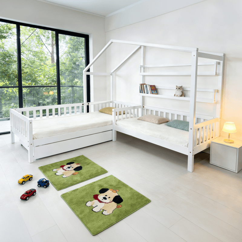 Casa si Gradina - Mobilier - Paturi si accesorii - Paturi - Pat cu somiera pentru 2 copii, 90x200+70x140 cm, alb, ENOLA - Infinity.ro