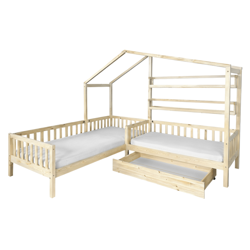 Casa si Gradina - Mobilier - Paturi si accesorii - Paturi - Pat cu somiera pentru 2 copii, 90x200+70x140 cm, natural, ENOLA - Infinity.ro
