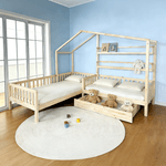 Casa si Gradina - Mobilier - Paturi si accesorii - Paturi - Pat cu somiera pentru 2 copii, 90x200+70x140 cm, natural, ENOLA - Infinity.ro