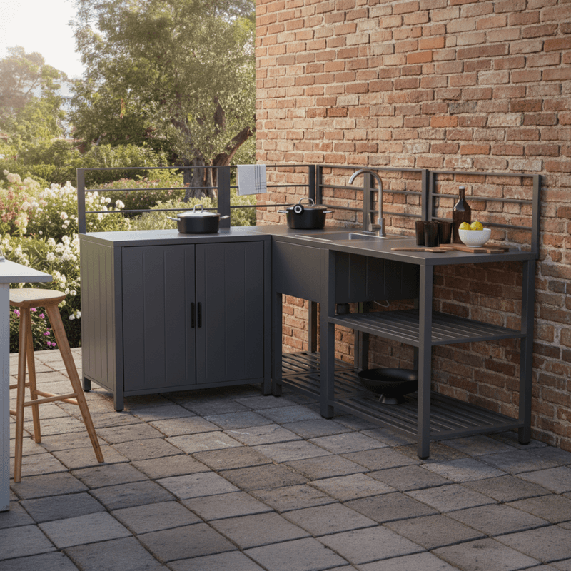 Casa si Gradina - Gradina si terasa - Mobilier exterior - Dulapuri si lazi depozitare exterior - Dulap de bucatarie pentru gradina, otel, gri, TANITA TYP 4 - Infinity.ro