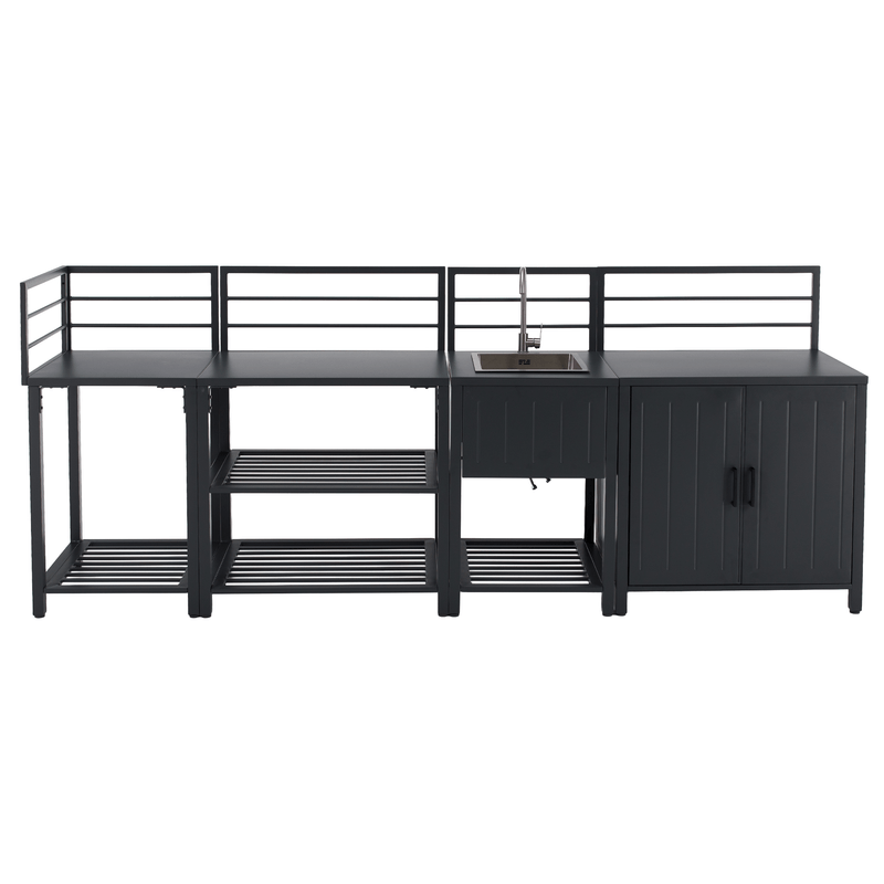Casa si Gradina - Gradina si terasa - Mobilier exterior - Seturi mobila gradina - Mobilier de bucatarie de gradina cu 4 piese si chiuveta, otel, gri, TANITA - Infinity.ro