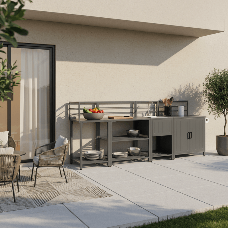 Casa si Gradina - Gradina si terasa - Mobilier exterior - Mese gradina - Insula de bucatarie de gradina cu chiuveta, otel, gri, TANITA TYP 2 - Infinity.ro