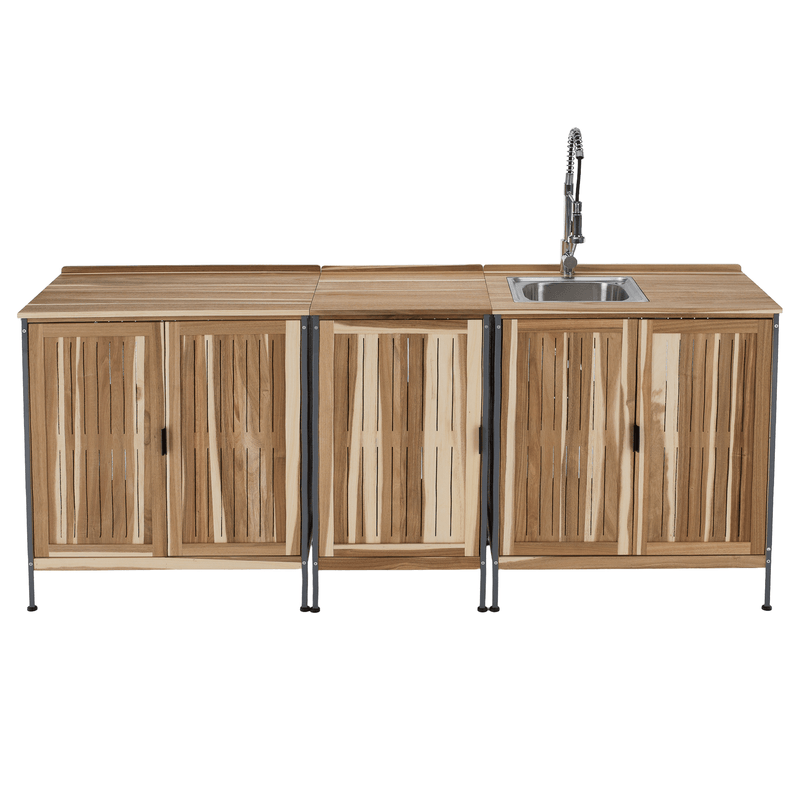 Casa si Gradina - Gradina si terasa - Mobilier exterior - Seturi mobila gradina - Mobilier de bucatarie pentru gradina din 3 piese cu chiuveta, lemn de salcam, natural, ALIENA - Infinity.ro