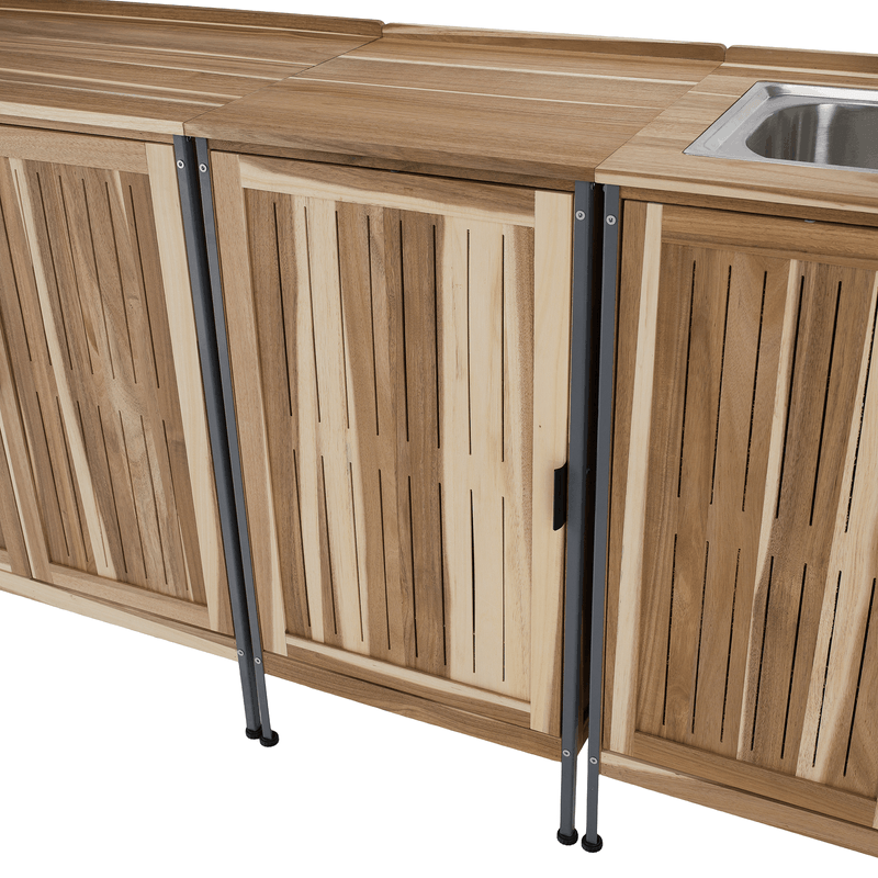Casa si Gradina - Gradina si terasa - Mobilier exterior - Seturi mobila gradina - Mobilier de bucatarie pentru gradina din 3 piese cu chiuveta, lemn de salcam, natural, ALIENA - Infinity.ro