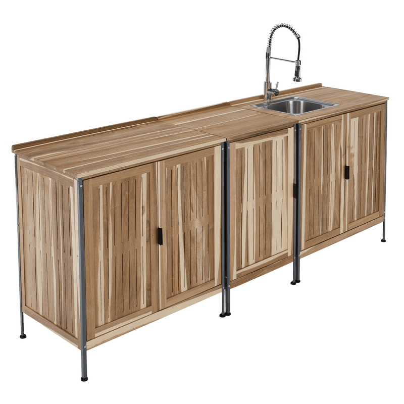 Casa si Gradina - Gradina si terasa - Mobilier exterior - Seturi mobila gradina - Mobilier de bucatarie pentru gradina din 3 piese cu chiuveta, lemn de salcam, natural, ALIENA - Infinity.ro