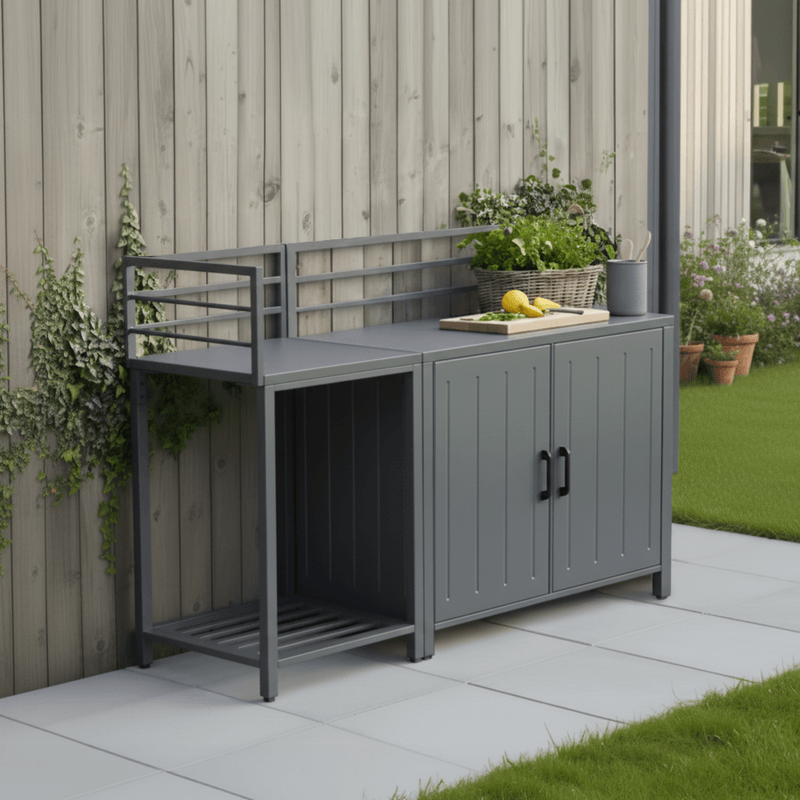 Casa si Gradina - Gradina si terasa - Mobilier exterior - Mese gradina - Insula de bucatarie de gradina de colt, metal, gri, TANITA TYP 1 - Infinity.ro