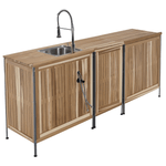 Casa si Gradina - Gradina si terasa - Mobilier exterior - Seturi mobila gradina - Mobilier de bucatarie pentru gradina din 3 piese cu chiuveta, lemn de salcam, natural, ALIENA - Infinity.ro
