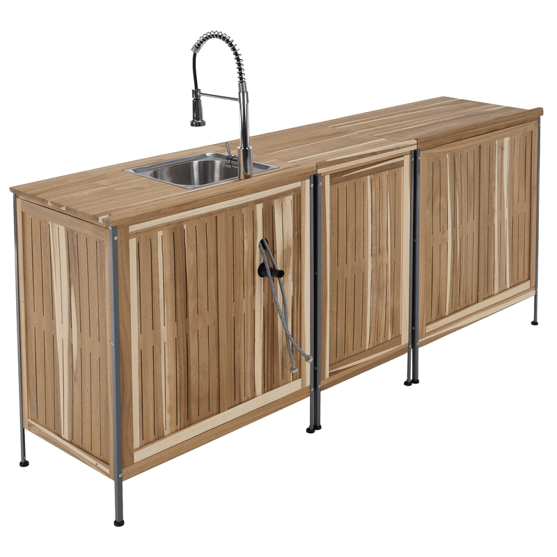 Casa si Gradina - Gradina si terasa - Mobilier exterior - Seturi mobila gradina - Mobilier de bucatarie pentru gradina din 3 piese cu chiuveta, lemn de salcam, natural, ALIENA - Infinity.ro