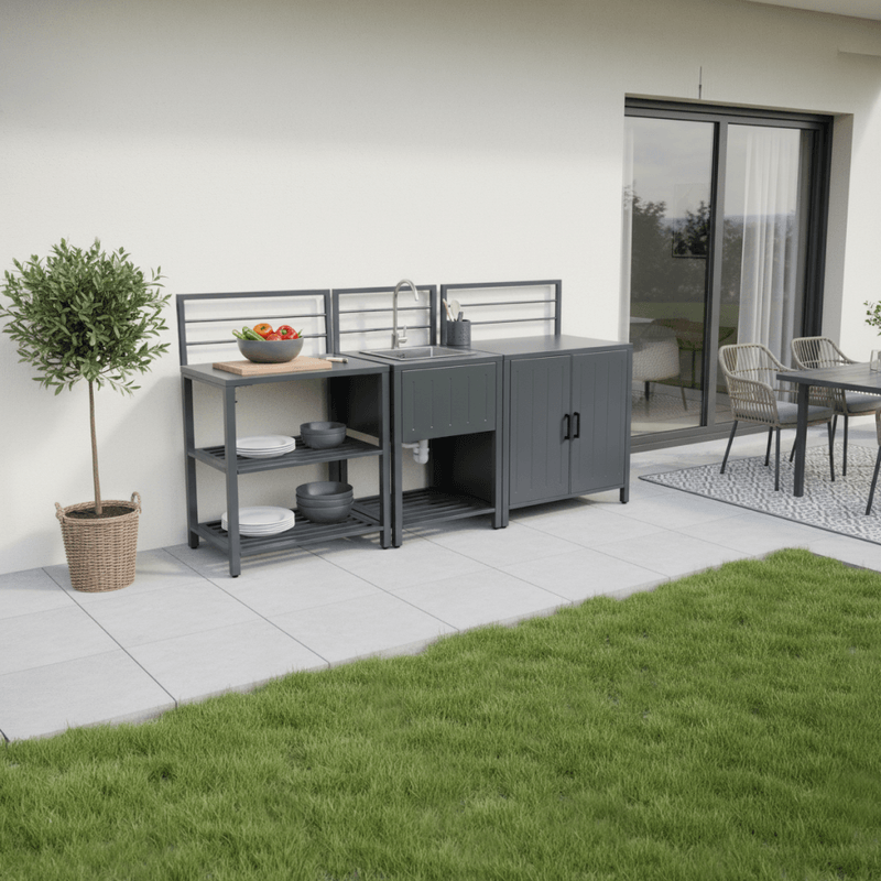 Casa si Gradina - Gradina si terasa - Mobilier exterior - Mese gradina - Insula de bucatarie de gradina cu chiuveta, otel, gri, TANITA TYP 2 - Infinity.ro
