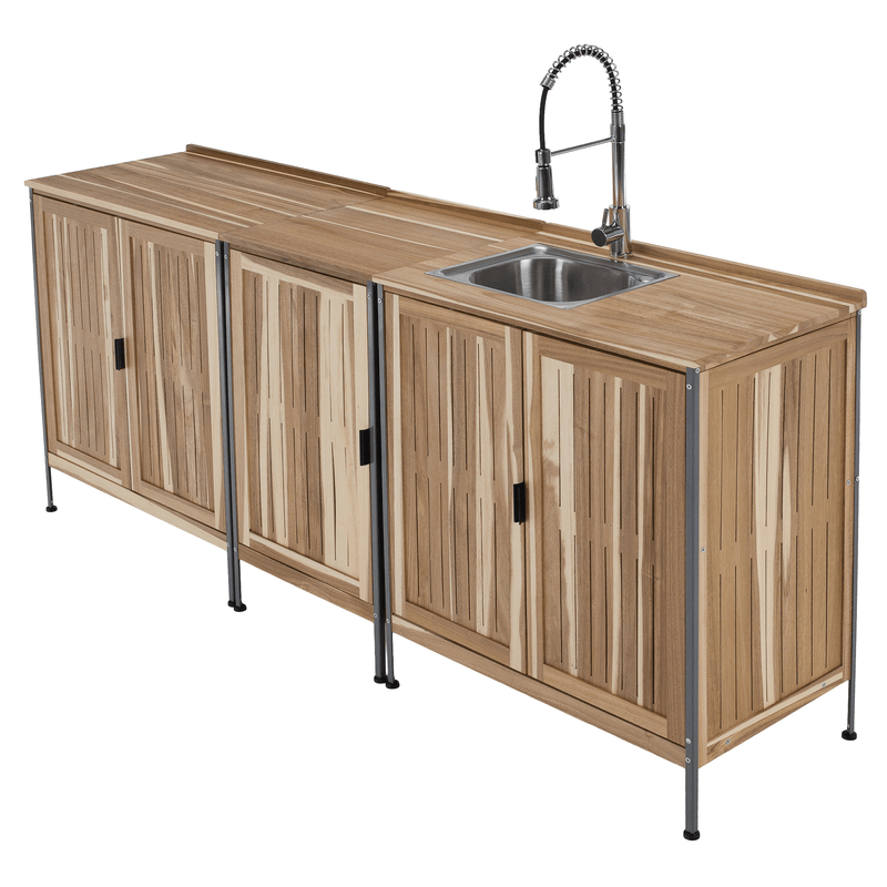 Casa si Gradina - Gradina si terasa - Mobilier exterior - Seturi mobila gradina - Mobilier de bucatarie pentru gradina din 3 piese cu chiuveta, lemn de salcam, natural, ALIENA - Infinity.ro