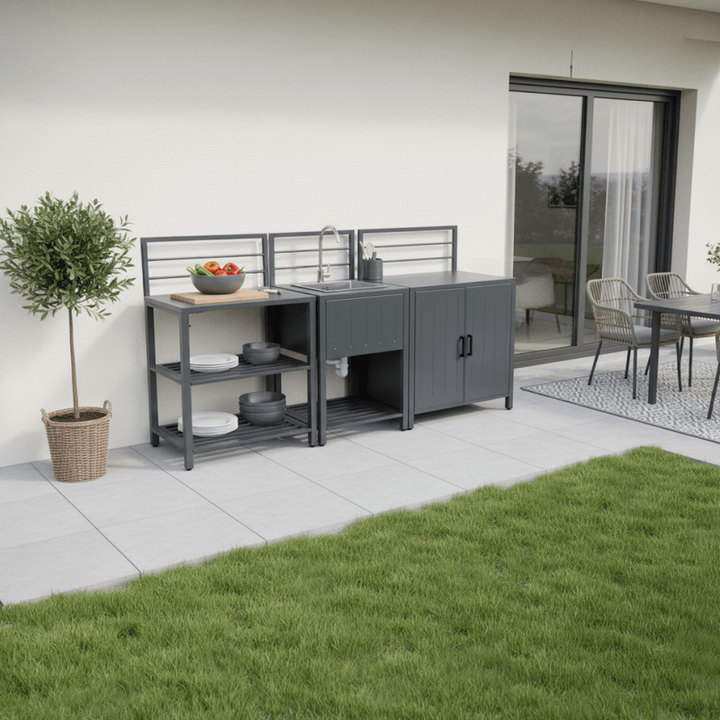 Casa si Gradina - Gradina si terasa - Mobilier exterior - Dulapuri si lazi depozitare exterior - Dulap de bucatarie pentru gradina, otel, gri, TANITA TYP 4 - Infinity.ro