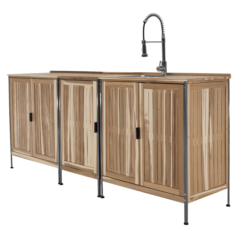 Casa si Gradina - Gradina si terasa - Mobilier exterior - Seturi mobila gradina - Mobilier de bucatarie pentru gradina din 3 piese cu chiuveta, lemn de salcam, natural, ALIENA - Infinity.ro