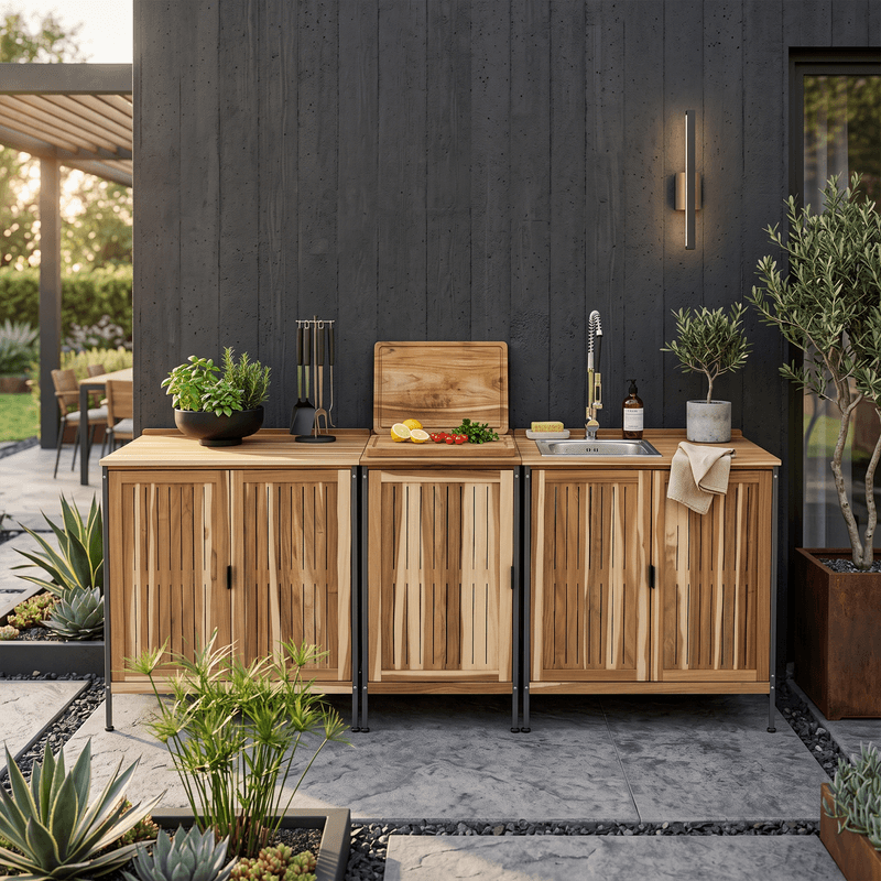 Casa si Gradina - Gradina si terasa - Mobilier exterior - Dulapuri si lazi depozitare exterior - Dulapior de bucatarie pentru gradina, lemn de salcam, natural, ALIENA TYP 3 - Infinity.ro