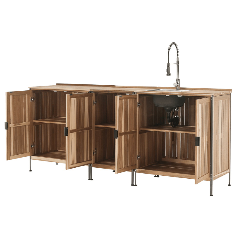 Casa si Gradina - Gradina si terasa - Mobilier exterior - Seturi mobila gradina - Mobilier de bucatarie pentru gradina din 3 piese cu chiuveta, lemn de salcam, natural, ALIENA - Infinity.ro