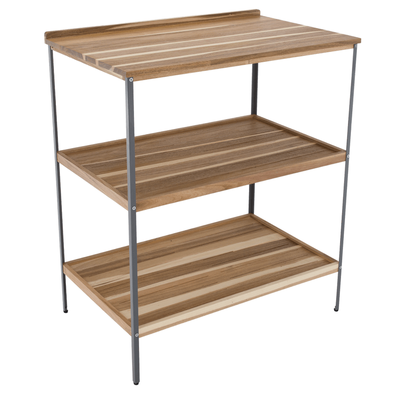 Casa si Gradina - Gradina si terasa - Mobilier exterior - Seturi mobila gradina - Bucatarie pentru gradina din 3 piese cu chiuveta, lemn de salcam, natural/gri, FLAVIA - Infinity.ro
