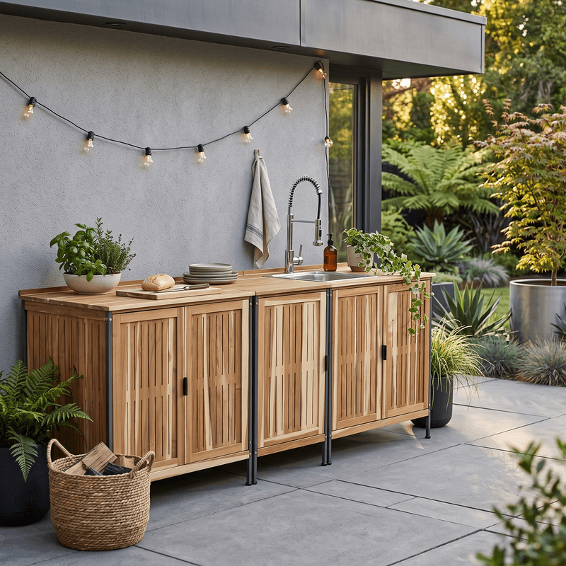 Casa si Gradina - Gradina si terasa - Mobilier exterior - Dulapuri si lazi depozitare exterior - Dulapior de bucatarie pentru gradina, lemn de salcam, natural, ALIENA TYP 3 - Infinity.ro