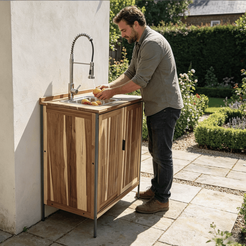 Casa si Gradina - Gradina si terasa - Mobilier exterior - Dulapuri si lazi depozitare exterior - Dulapior de bucatarie pentru gradina cu chiuveta, lemn de salcam, natural, ALIENA TYP 1 - Infinity.ro