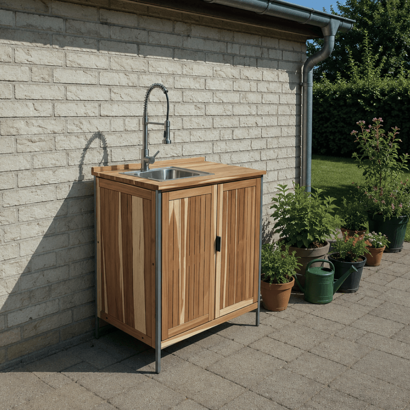 Casa si Gradina - Gradina si terasa - Mobilier exterior - Dulapuri si lazi depozitare exterior - Dulapior de bucatarie pentru gradina cu chiuveta, lemn de salcam, natural, ALIENA TYP 1 - Infinity.ro