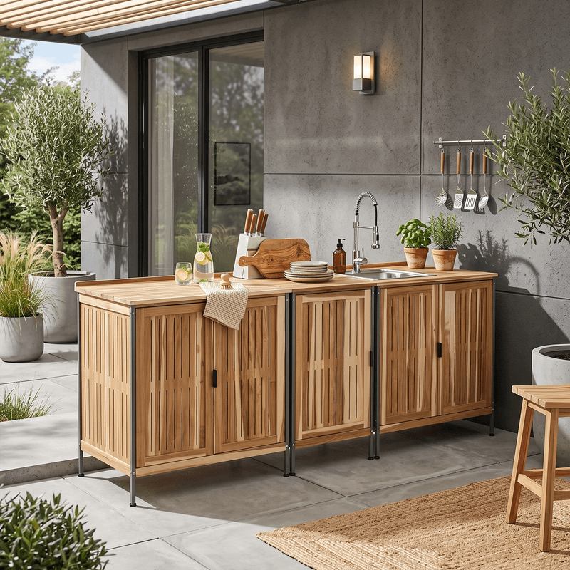Casa si Gradina - Gradina si terasa - Mobilier exterior - Dulapuri si lazi depozitare exterior - Dulapior de bucatarie pentru gradina, lemn de salcam, natural, ALIENA TYP 2 - Infinity.ro