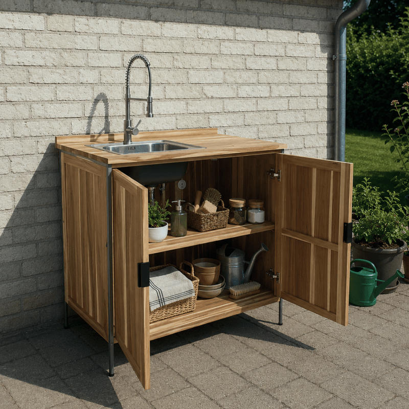 Casa si Gradina - Gradina si terasa - Mobilier exterior - Dulapuri si lazi depozitare exterior - Dulapior de bucatarie pentru gradina cu chiuveta, lemn de salcam, natural, ALIENA TYP 1 - Infinity.ro