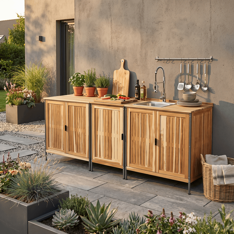 Casa si Gradina - Gradina si terasa - Mobilier exterior - Dulapuri si lazi depozitare exterior - Dulapior de bucatarie pentru gradina, lemn de salcam, natural, ALIENA TYP 2 - Infinity.ro