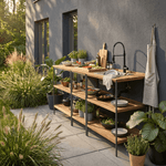 Casa si Gradina - Gradina si terasa - Mobilier exterior - Seturi mobila gradina - Bucatarie pentru gradina din 3 piese cu chiuveta, lemn de salcam, natural/gri, FLAVIA - Infinity.ro