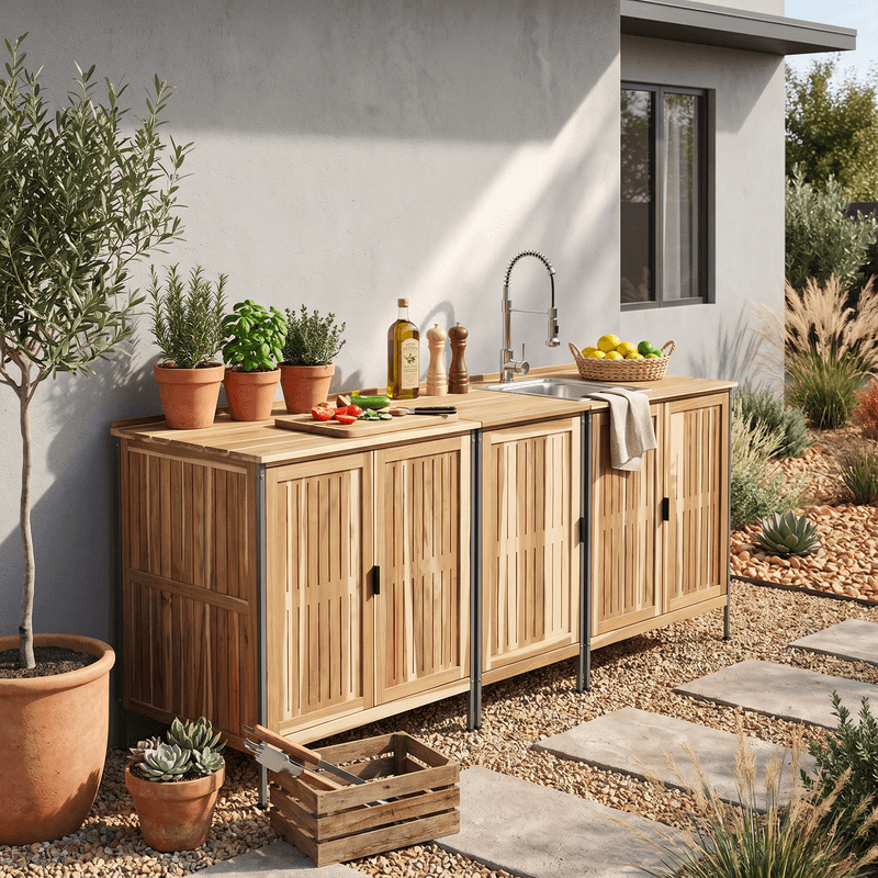 Casa si Gradina - Gradina si terasa - Mobilier exterior - Dulapuri si lazi depozitare exterior - Dulapior de bucatarie pentru gradina, lemn de salcam, natural, ALIENA TYP 3 - Infinity.ro