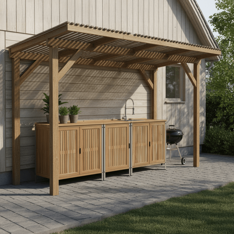 Casa si Gradina - Gradina si terasa - Mobilier exterior - Dulapuri si lazi depozitare exterior - Dulapior de bucatarie pentru gradina cu chiuveta, lemn de salcam, natural, ALIENA TYP 1 - Infinity.ro