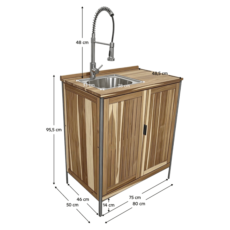 Casa si Gradina - Gradina si terasa - Mobilier exterior - Dulapuri si lazi depozitare exterior - Dulapior de bucatarie pentru gradina cu chiuveta, lemn de salcam, natural, ALIENA TYP 1 - Infinity.ro