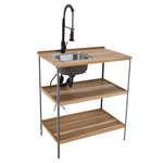 Casa si Gradina - Gradina si terasa - Mobilier exterior - Seturi mobila gradina - Bucatarie pentru gradina din 3 piese cu chiuveta, lemn de salcam, natural/gri, FLAVIA - Infinity.ro