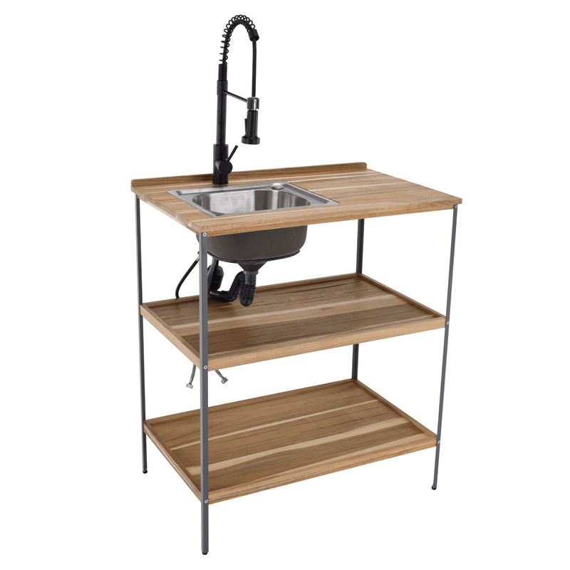 Casa si Gradina - Gradina si terasa - Mobilier exterior - Seturi mobila gradina - Bucatarie pentru gradina din 3 piese cu chiuveta, lemn de salcam, natural/gri, FLAVIA - Infinity.ro