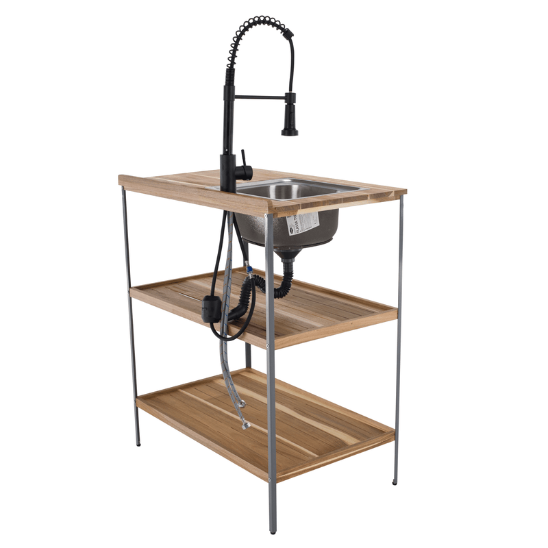 Casa si Gradina - Gradina si terasa - Mobilier exterior - Mese gradina - Insula de bucatarie pentru gradina cu chiuveta, lemn de salcam/gri, FLAVIA TYP 1 - Infinity.ro