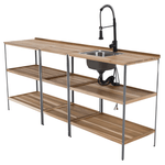 Casa si Gradina - Gradina si terasa - Mobilier exterior - Seturi mobila gradina - Bucatarie pentru gradina din 3 piese cu chiuveta, lemn de salcam, natural/gri, FLAVIA - Infinity.ro