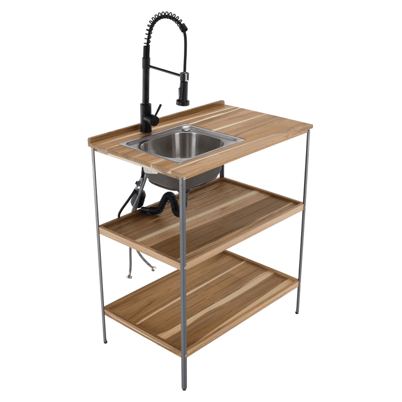 Casa si Gradina - Gradina si terasa - Mobilier exterior - Mese gradina - Insula de bucatarie pentru gradina cu chiuveta, lemn de salcam/gri, FLAVIA TYP 1 - Infinity.ro