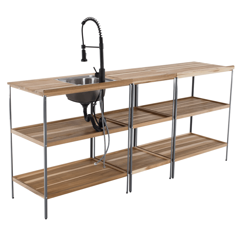 Casa si Gradina - Gradina si terasa - Mobilier exterior - Seturi mobila gradina - Bucatarie pentru gradina din 3 piese cu chiuveta, lemn de salcam, natural/gri, FLAVIA - Infinity.ro