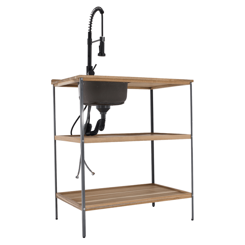 Casa si Gradina - Gradina si terasa - Mobilier exterior - Mese gradina - Insula de bucatarie pentru gradina cu chiuveta, lemn de salcam/gri, FLAVIA TYP 1 - Infinity.ro