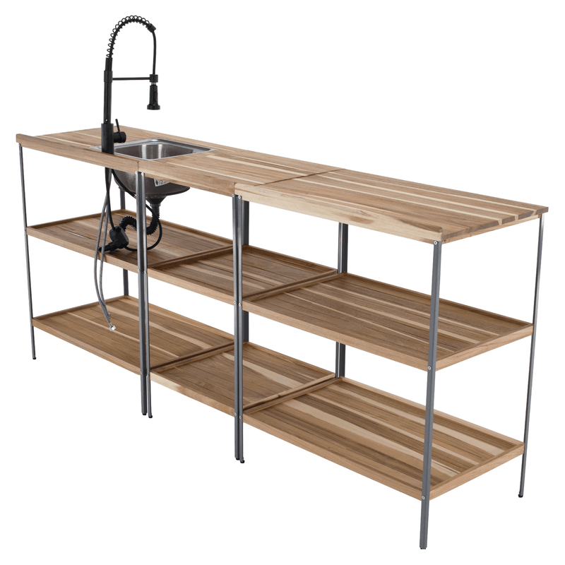 Casa si Gradina - Gradina si terasa - Mobilier exterior - Seturi mobila gradina - Bucatarie pentru gradina din 3 piese cu chiuveta, lemn de salcam, natural/gri, FLAVIA - Infinity.ro