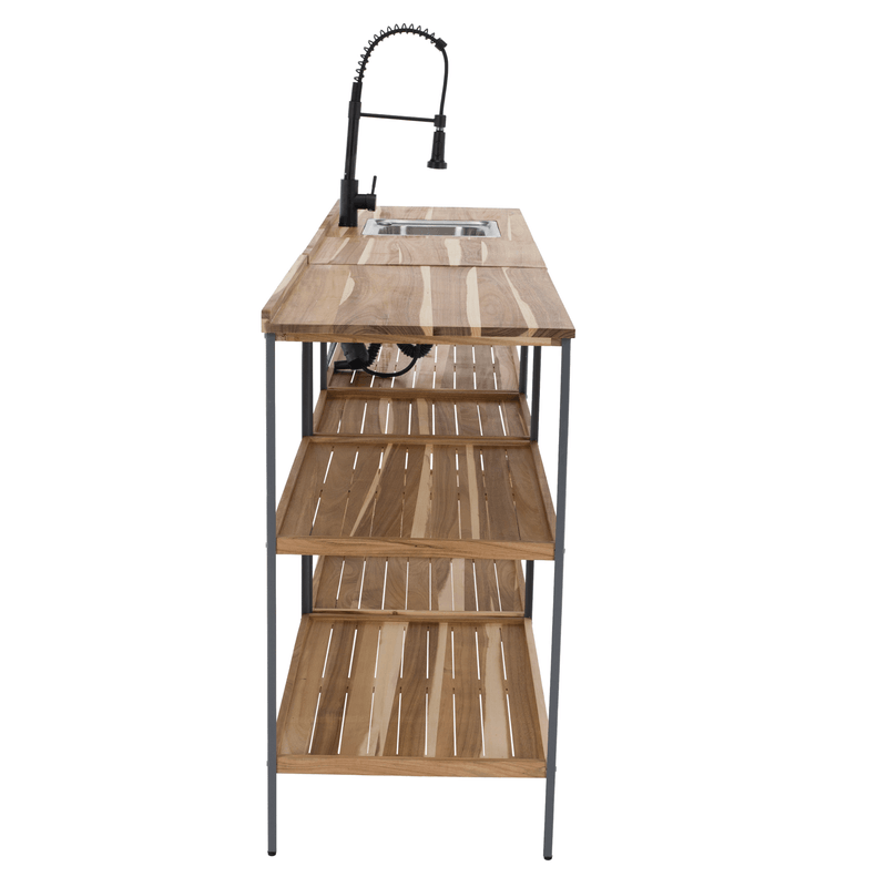 Casa si Gradina - Gradina si terasa - Mobilier exterior - Seturi mobila gradina - Bucatarie pentru gradina din 3 piese cu chiuveta, lemn de salcam, natural/gri, FLAVIA - Infinity.ro
