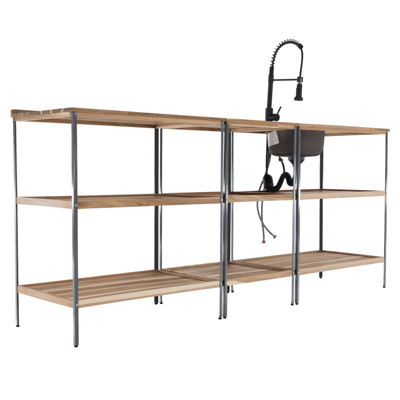 Casa si Gradina - Gradina si terasa - Mobilier exterior - Seturi mobila gradina - Bucatarie pentru gradina din 3 piese cu chiuveta, lemn de salcam, natural/gri, FLAVIA - Infinity.ro