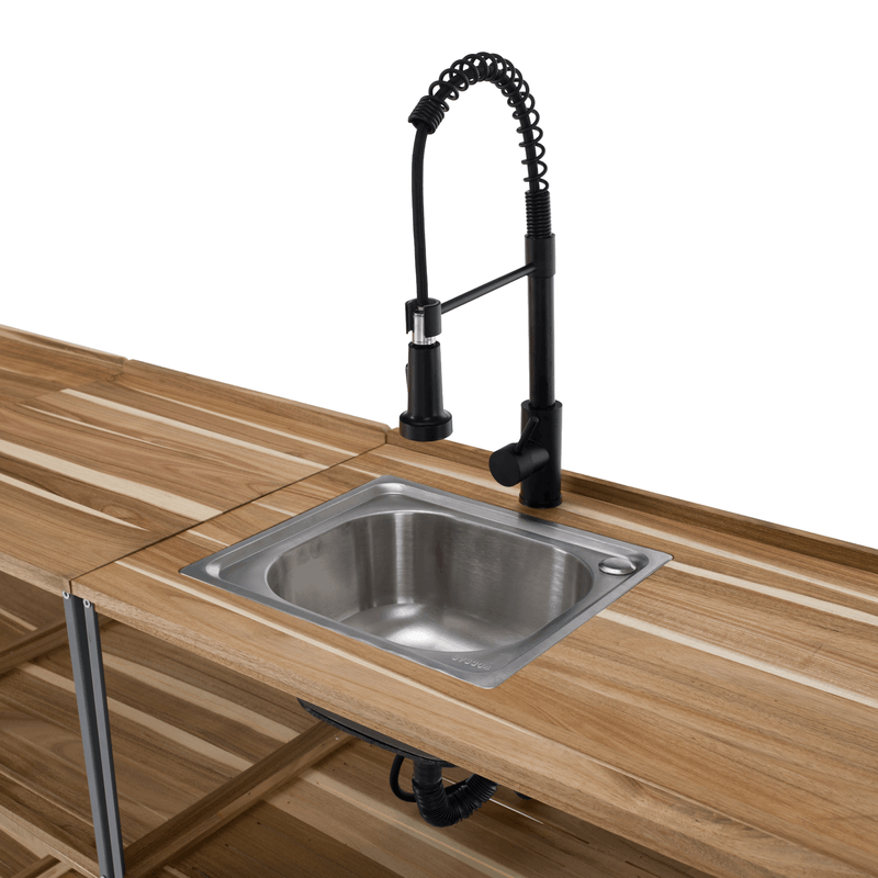 Casa si Gradina - Gradina si terasa - Mobilier exterior - Seturi mobila gradina - Bucatarie pentru gradina din 3 piese cu chiuveta, lemn de salcam, natural/gri, FLAVIA - Infinity.ro