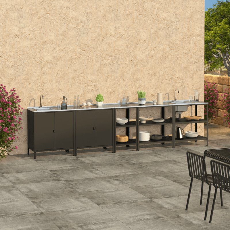 Casa si Gradina - Gradina si terasa - Mobilier exterior - Mese gradina - Insula de bucatarie de gradina cu chiuveta, otel, neagra, INES TYP 4 - Infinity.ro