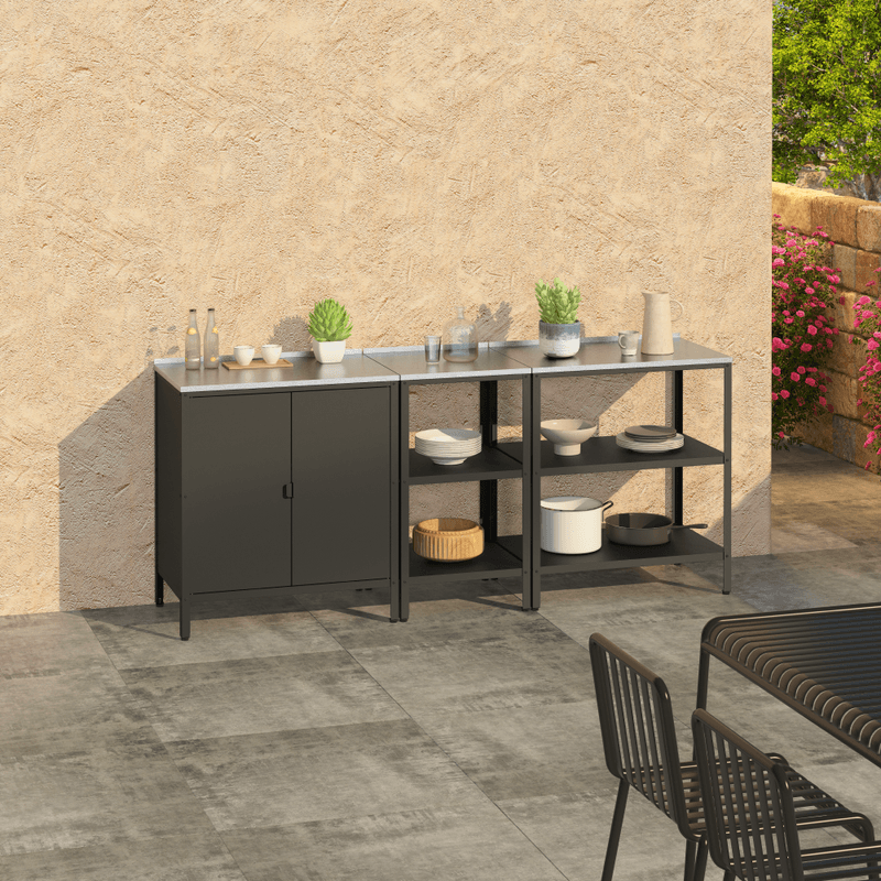 Casa si Gradina - Gradina si terasa - Mobilier exterior - Mese gradina - Insula de bucatarie de gradina cu chiuveta, otel, neagra, INES TYP 4 - Infinity.ro